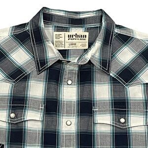 Mens Shirt Large Pearl Snap Western Cowboy Casual Checkered pattern
